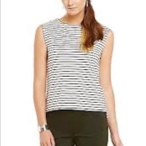 Preston & York XL Sleeveless Knit Top Black Ivory Striped Career Layering Tank